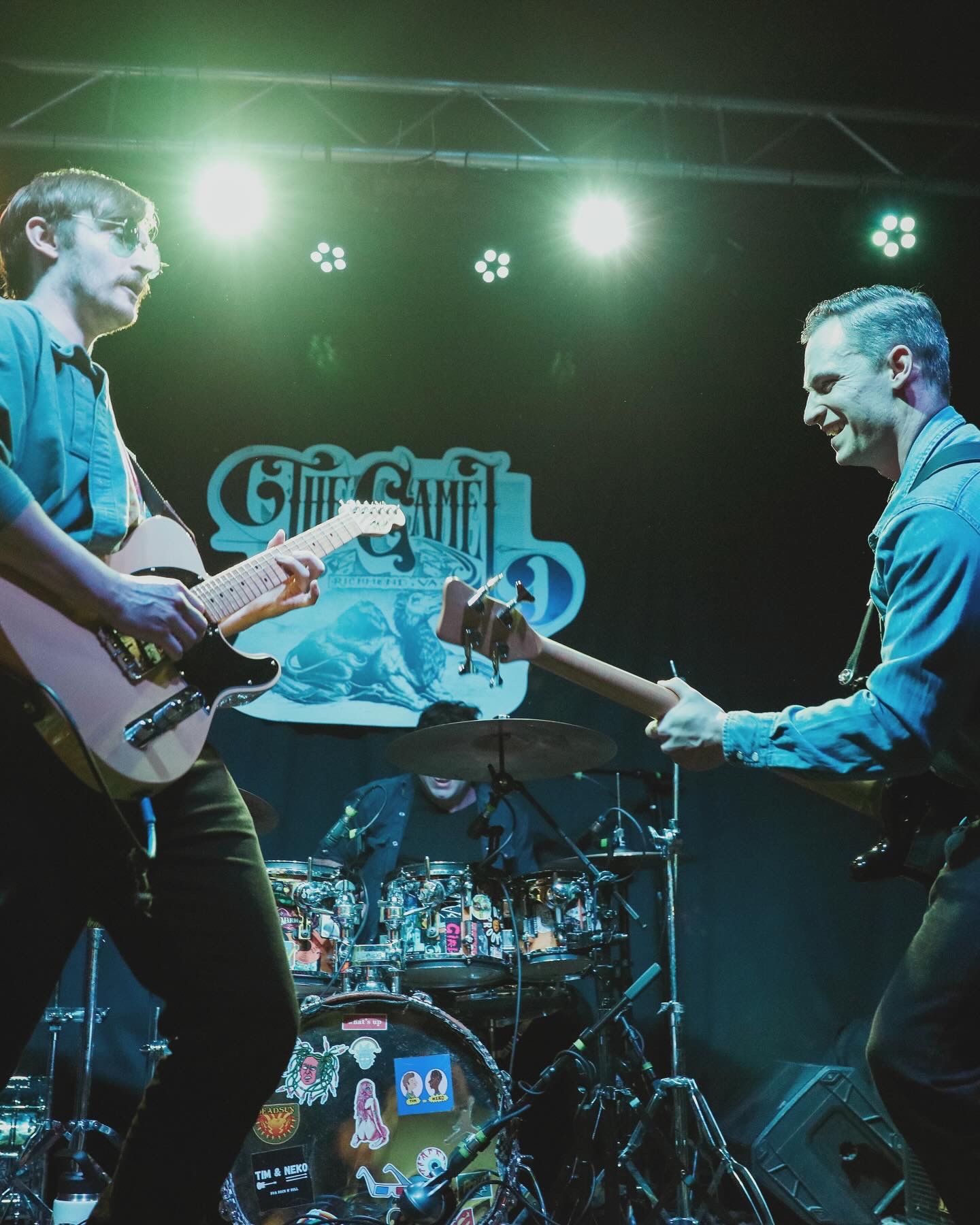 Joe working with another guitarist in the studio